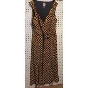 Anne Klein Yellow Black Dress Size 8 Sleeveless A Line Logo